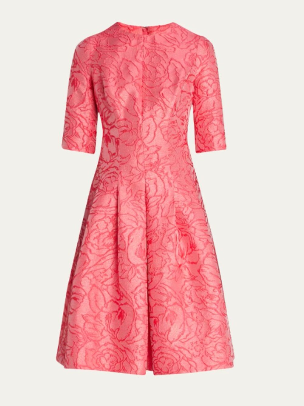 Teri Jon Pleated Floral Jacquard Midi Dress Textured Fit-and-Flare Pink 14